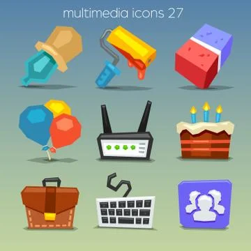 Funny multimedia icons-set Stock Illustration