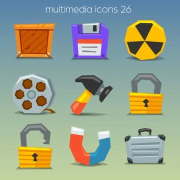 Funny multimedia icons-set Illustrazione stock
