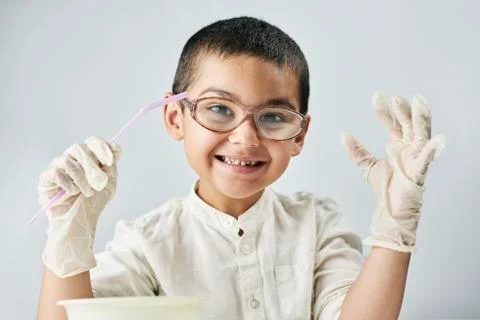 Funny nerd kid in glasses Stock Photos