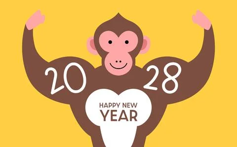 Funny New Year monkey card vector illustration Stock Illustration