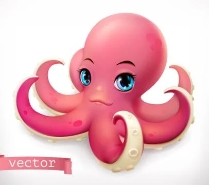 Funny octopus. 3d vector icon Stock Illustration