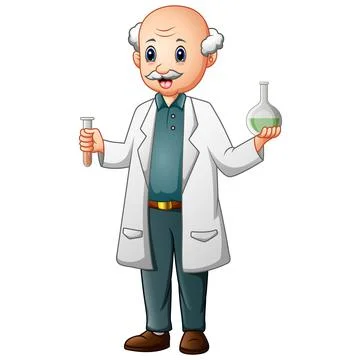 Funny old chemist holding test tubes and flasks Stock Illustration
