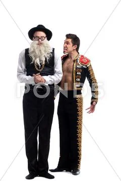 Funny old jew and toreador Stock Photos