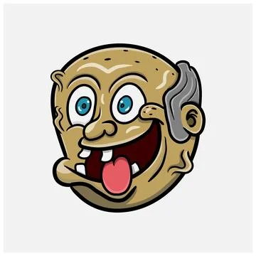 Funny Old Man With Bald Head And Laugh Expression. Clip Art Vector. Stock Illustration