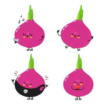 Funny Onion characters bundle set. Vector hand drawn doodle style cartoon c.. Stock Illustration