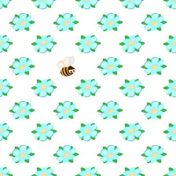 Funny orange bee and blue flower forget-me-not on white background summer kid Stock Illustration