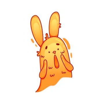 Funny Orange Hare with Long Ears Expressing Fear Vector Sticker Stock Illustration