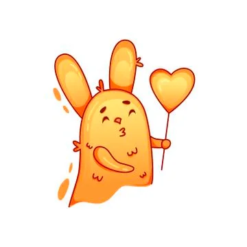 Funny Orange Hare with Long Ears Holding Hear Shaped Balloon Expressing Love Stock Illustration