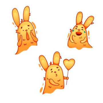 Funny Orange Hare with Long Ears Laughing Tears and Feeling Fear Vector Stick Stock Illustration