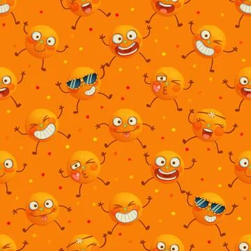 Funny oranges seamless vector pattern, cute orange characters cartoon Ilustração Stock
