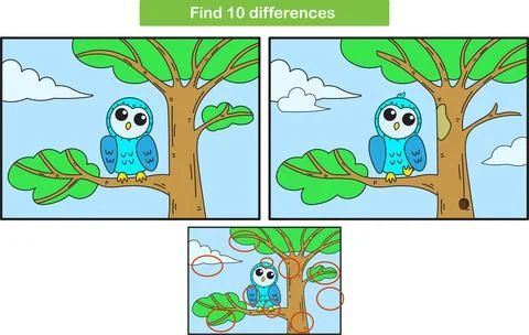 Funny owl Find 10 differences Kids Education Stock Illustration