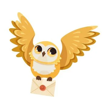 Funny Owl Flying Creature with Large Eyes and Wings Carry Letter Envelope Vector Stock-Illustration