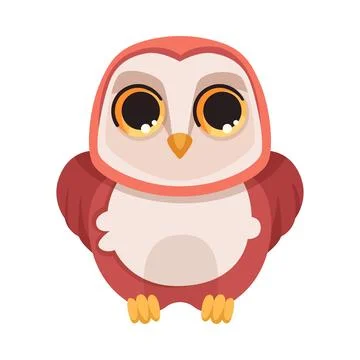 Funny Owl Flying Creature with Large Eyes and Wings Sitting Vector Illustration Stock-Illustration