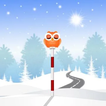 Funny owl on pole sign Stock Illustration