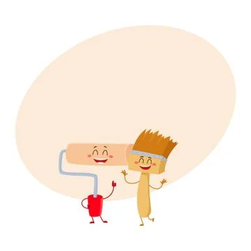 Funny paint roller tool character smiling and giving thumb up Ilustração Stock