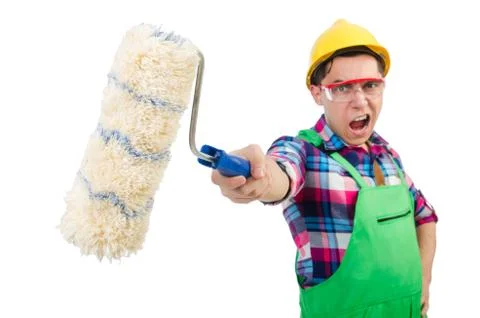 Funny painter isolated on white Stock Photos