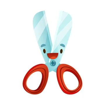 Funny Pair of Scissors as School Item with Smiling Face as Cartoon Education Ilustração Stock