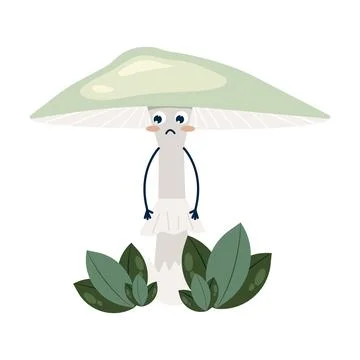 Funny pale toadstools with faces, childrens cartoon character. Edible and Stock Illustration