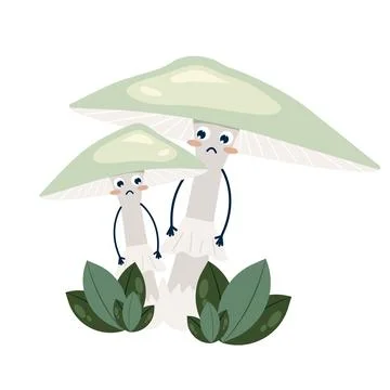 Funny pale toadstools with faces, childrens cartoon character. Edible and Stock Illustration