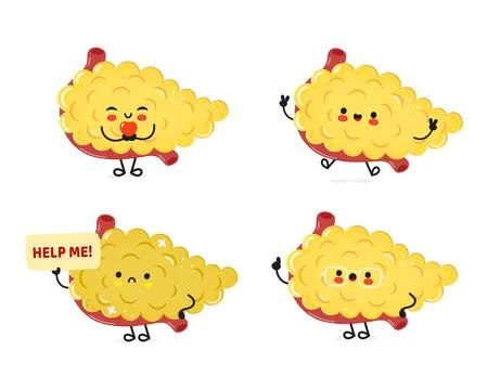 Funny Pancreas characters bundle set. Vector hand drawn doodle style cartoo.. Stock Illustration