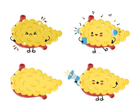 Funny Pancreas characters bundle set. Vector hand drawn doodle style cartoo.. Stock Illustration