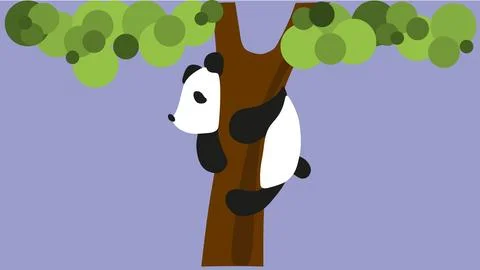 Funny panda climbs a tree Stock Illustration