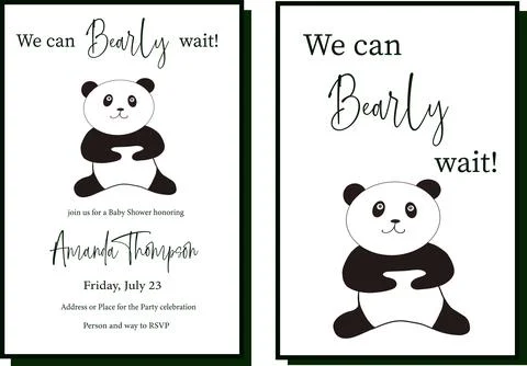 Funny Panda Wecan Bearly wait Baby Shower Invitation Stock Illustration