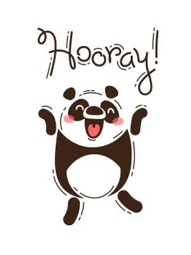 Funny panda yells Hooray. Vector illustration in cartoon style Stock Illustration