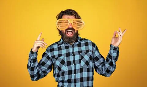 Funny party dress code. cool fashioned bearded hipster. having fun concept Fotos de archivo