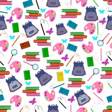 Funny pattern with school supplies Stock Illustration