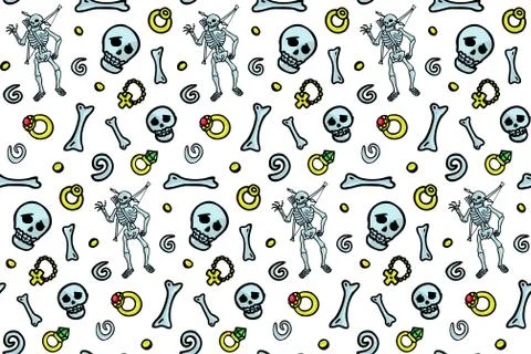 Funny pattern with skeletons bones and treasure Stock Illustration