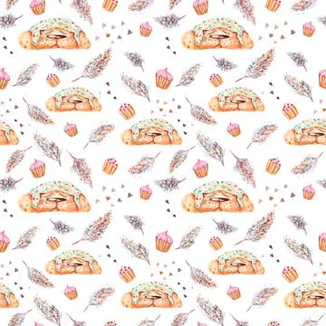 Funny pattern with sleeping cat Stock Illustration