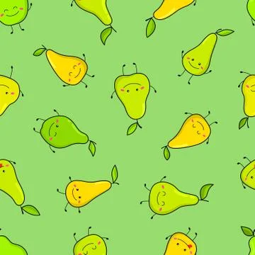 Funny pears on a green background. Stock Illustration