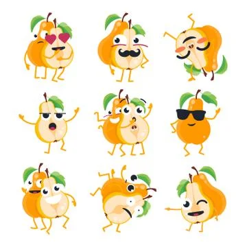 Funny pears - vector isolated cartoon emoticons Stock Illustration