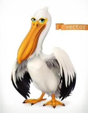 Funny pelican. 3d vector icon Stock Illustration