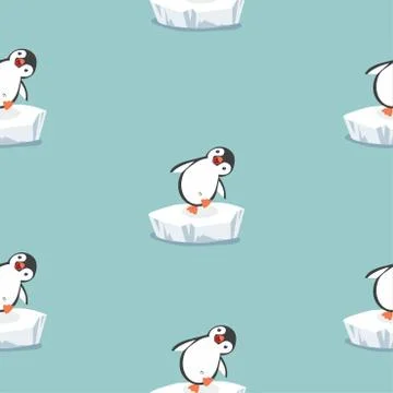 Funny penguin on ice floe pattern Stock Illustration