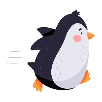 Funny Penguin with Red Cheeks Running Vector Illustration Stock Illustration