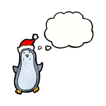 Funny penguin with thought bubble Illustrazione stock