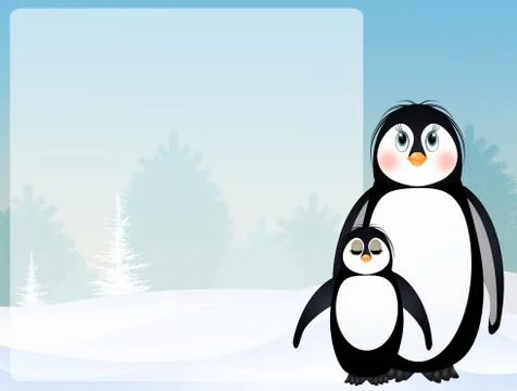 Funny penguins in winter Stock Illustration
