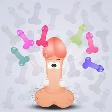 Funny penis with balloons Stock Illustration