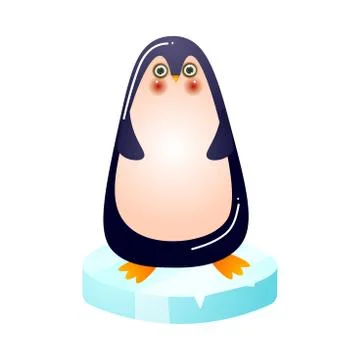 Funny penquin with red cheeks standing on ice vector illustration Stock Illustration