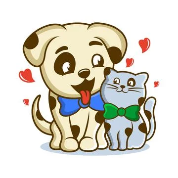 Funny pets cat with dog logo Stock Illustration
