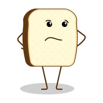 Funny piece of bread character with puzzled dissatisfied face expression. D.. Illustrazione stock