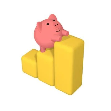 Funny pig is climbing on the graph. Stock Illustration