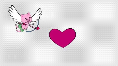 Funny pig cupid shoots a bow. alpha channel. Stock Footage 146836401