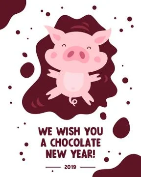 Funny pig in a puddle of chocolate Stock Illustration