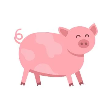 Funny pig vector flat illustration isolated on white background. Cute farm Illustrazione stock
