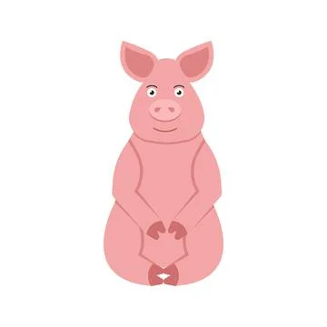 Funny pig vector illustration in flat style isolated on white background. Stock Illustration