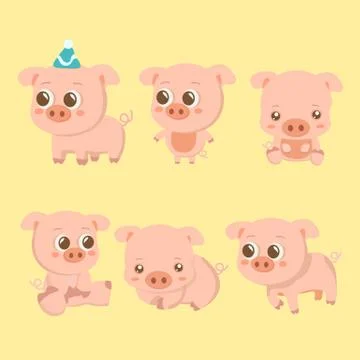 Funny pig vector set. Stock Illustration