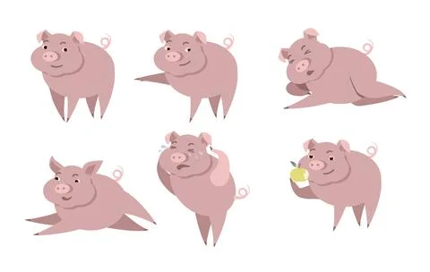 Funny piglets in different positions and moods Stock Illustration